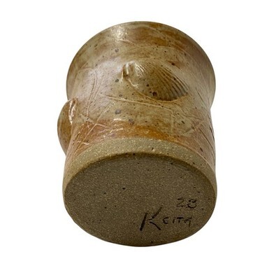 Artisan Stoneware Pottery Cup Tumbler 3D Seashell Design Copper Tan Handmade Mug Item image 4