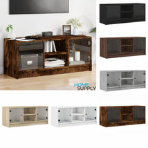 Modern Wooden TV Tele Stand Unit Cabinet With Glass Doors &amp; Open Storage Wood - £79.18 GBP+