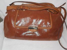B. Makowsky Satchel Lombard Lizard Maple Brown Leather Purse Shoulder Bag Tote  - £80.15 GBP