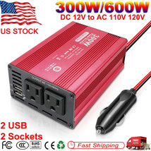 300/600W Car Power Inverter Dc 12V To 110V Ac Outlet Converter With 2 Usb Ports - £31.92 GBP