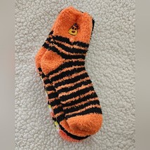 Womens fuzzy black orange yellow stripped socks 3 pair - £6.13 GBP