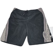 Oneill Board Shorts Mens 38 Black Gray Striped Surf Swim Trunks Pocket - £11.72 GBP