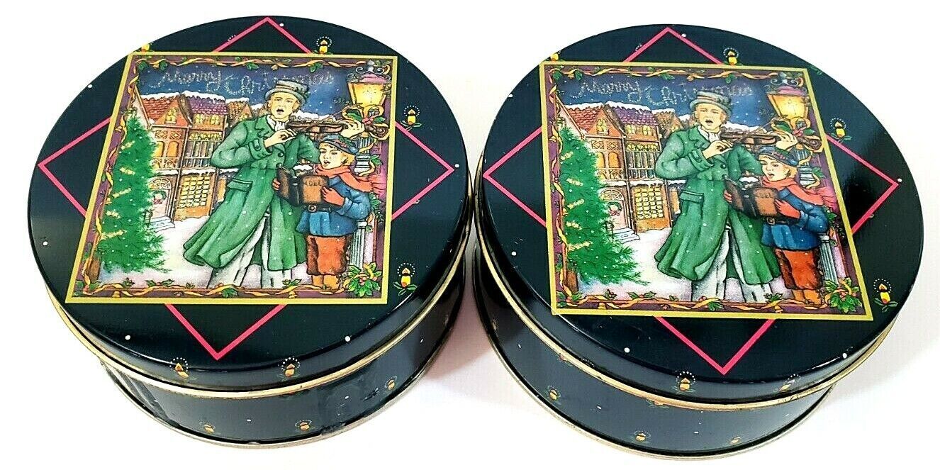Primary image for Christmas Carolers Candle in Tin Can Unused Set of 2 Unscented New Vintage 1987