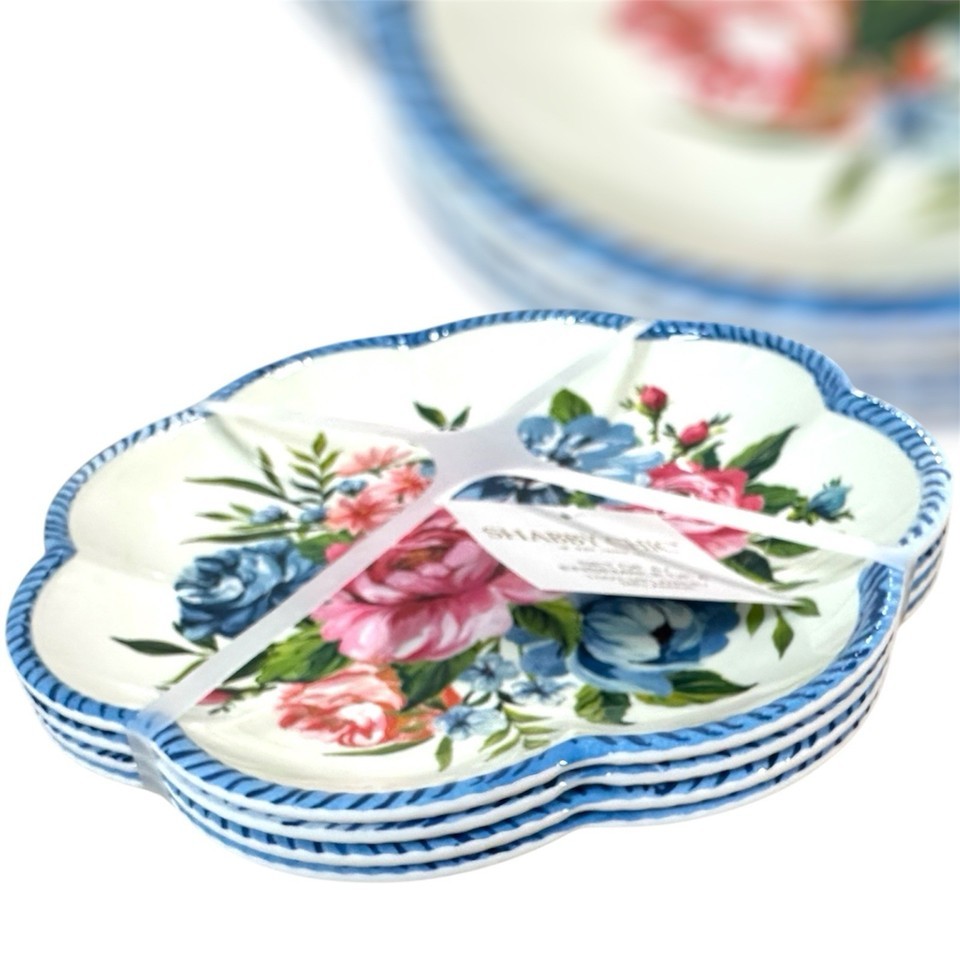 Shabby Chic Salad/Appetizer Floral Scalloped Melamine Plates - Set Of 4 - $29.00