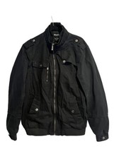WANTDO Mens Military Jacket Black Cotton Coat Full Zip Flannel Lined Sz L - £26.70 GBP