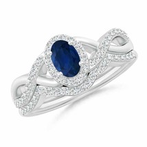 ANGARA Blue Sapphire and Diamond Crossover Bridal Set in 14K Solid Gold - £1,434.03 GBP