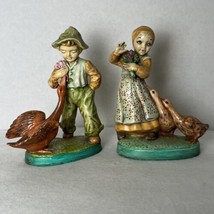 Vintage Holland Mold Boy And Girl with Geese Figurines Hand Painted - $29.21