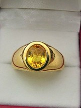 AAAA Yellow Sapphire 9x7mm 2.79 Carats in Heavy 18K Yellow gold MAN&#39;S ring 20grm - £2,020.25 GBP