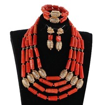 Amazing 4 Layers Coral Beads Necklace Jewelry Set Costume African Beads Jewelry  - £214.86 GBP