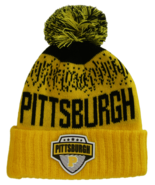 Pittsburgh City Name Rubber Patch Ribbed Winter Knit Pom Beanie (Gold/Gl... - £15.94 GBP
