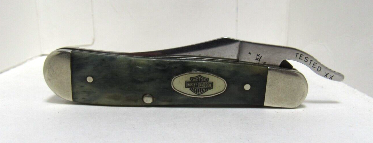 Primary image for Vintage Case XX Harley Davidson Russlock USA 61953 L SS Gray Bone Pocket Knife