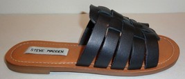 Steve Madden Size 6 MASI Black Leather Slip On Open Toe Sandals New Womens Shoes - £70.26 GBP