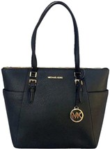 MICHAEL KORS Charlotte Handbag/Purse Shoulder Bag Tote ~ Black ~ Top Zip ~ Logo - £119.58 GBP
