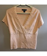 Vintage Y2K August Silk Babydoll Satin Trim Ribbed Peach Short Sleeve To... - $23.95