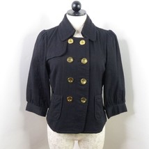 Priorities Women&#39;s M Black Mod Babydoll Double-Breasted Twill Blazer Jacket - £10.20 GBP