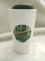 Starbucks 2014 Ceramic Tumbler Coffee Cup White Green Gold Dot Circle Reusable - £9.52 GBP