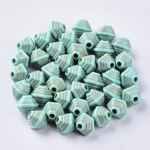 40 Turquoise Spacer Beads 10mm Blue Gold Acrylic Jewelry Making Findings Bicone - £5.90 GBP