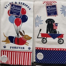 Set Of 2 Different Cotton Kitchen Towels (16&quot;x26&quot;) Patriotic Usa Dog Theme, Kdd - £11.82 GBP