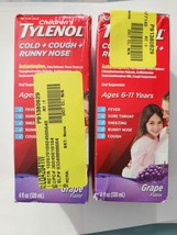 Lot Of 2 Children&#39;s Tylenol Cold+Cough+Runny Nose, Grape Flavor 4oz Exp ... - £9.69 GBP