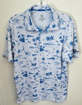 Scales Golf Polo Shirt Mens Small White Blue Ocean Fish Floral Performan... - $14.84