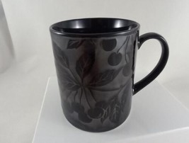 Pier 1 Black Coffee Cup Dimensional with Cherries and leaves  10 oz. - £9.46 GBP