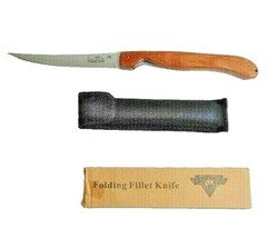North American Fishing Club Folding Fillet Knife and Sheath Wood Handle ... - $26.97