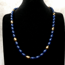 Vintage NAPIER Navy Blue Gold Beaded Single Strand 24" Necklace - $19.75