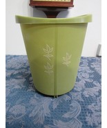 Vtg MCM Avacado Green White Flowers 10&quot; Round Plastic Waste Basket Trash... - $27.12 CAD