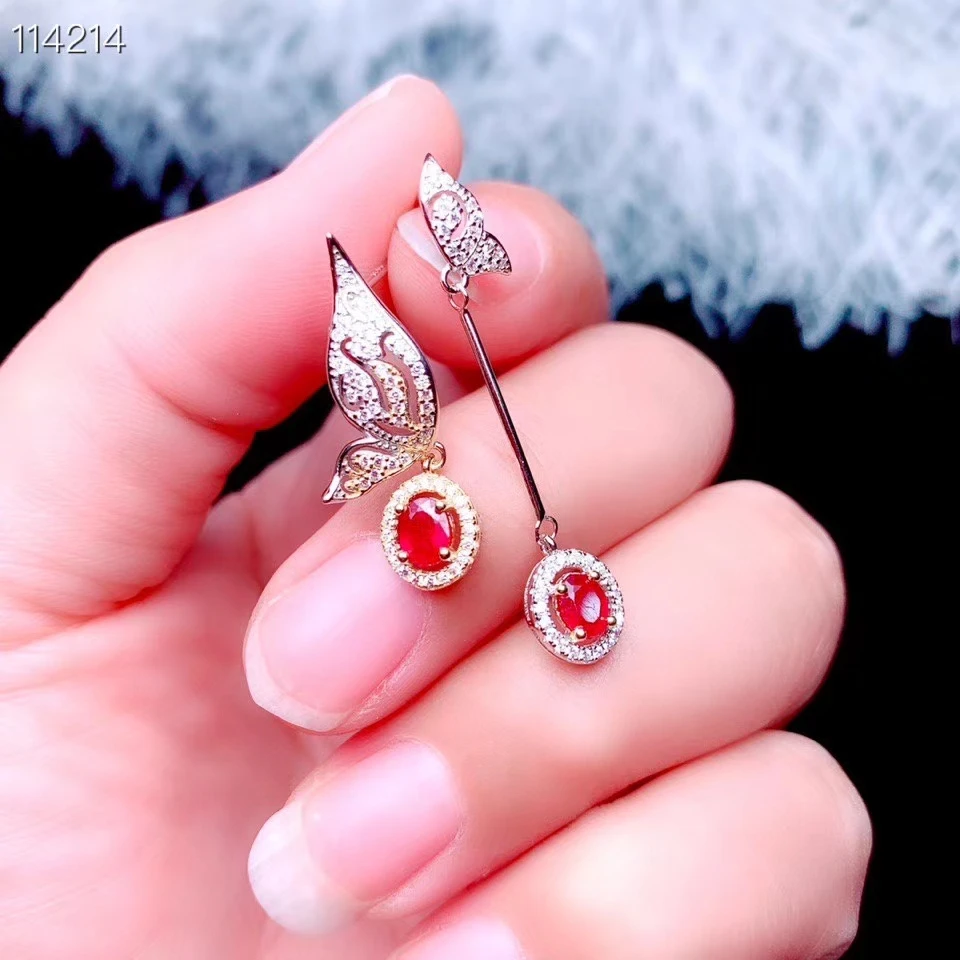 925 sterling silver natural ruby earrings new ladies Asymmetry luxury eardrop su - $78.23