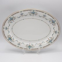 Plat De Service Ovale Noritake Cotillion 14&quot; Floral Bleu Gris Scrolls Or #2802 - £67.36 GBP