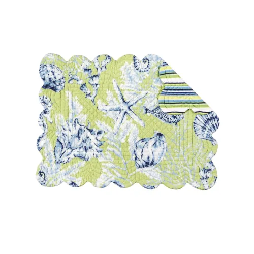 New Fenwick Isle Green Coastal Sea Life Cotton Quilted Rectangular Reversible - £63.93 GBP