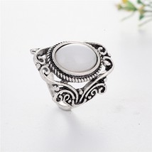 Vintage    Oval Moonstone Rings For Women Girls Retro Bohemia Punk Carving Ring  - £7.37 GBP