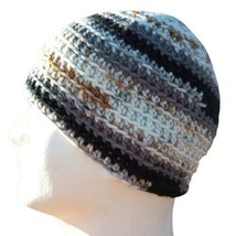 Men&#39;s Head Hugger Beanie Hat Handmade Gold Eagle Gray Crochet Hiking Out... - $22.61