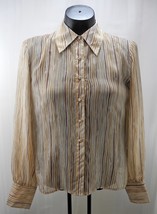Talbots Silk Sheer Button-Front Long Sleeve Top Gold Brown Stripe-Women&#39;... - $25.93 CAD