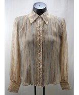 Talbots Silk Sheer Button-Front Long Sleeve Top Gold Brown Stripe-Women&#39;... - $25.91 CAD