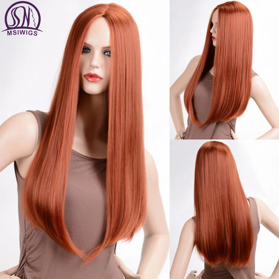 MSIWIGS Long Straight Wigs Synthetic Orange Color Women&#39;s Wig Cospaly Centr - £21.07 GBP+