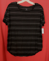 Daily Ritual Women&#39;s S Short Sleeve Luxe Knit Tunic Shirt Black White Stripe NWT - £8.48 GBP