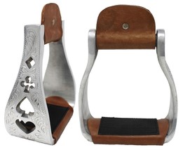 Horse Western 5&quot; Wide Saddle Aluminum Engraved Poker Riding Stirrups 51152 - $39.59