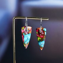 Natural Stone Earrings for Women Imperial Jasper Fancy Drop Earring Elegant Dang - £17.92 GBP