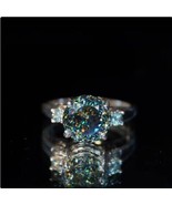 8MM Blue Portuguese Cut Moissanite Three Stone Proposal Ring 925 Sterlin... - $283.32 CAD