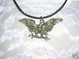 Xl American Eagle Usa Bird / Eagle W Olive Branch Pewter Pendant Adj Necklace - $9.99