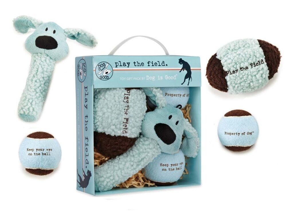 Dog Gift Box 4 Piece Blue Plush & Ball Toy Set AVAILABLE IN BULK PACKS TOO