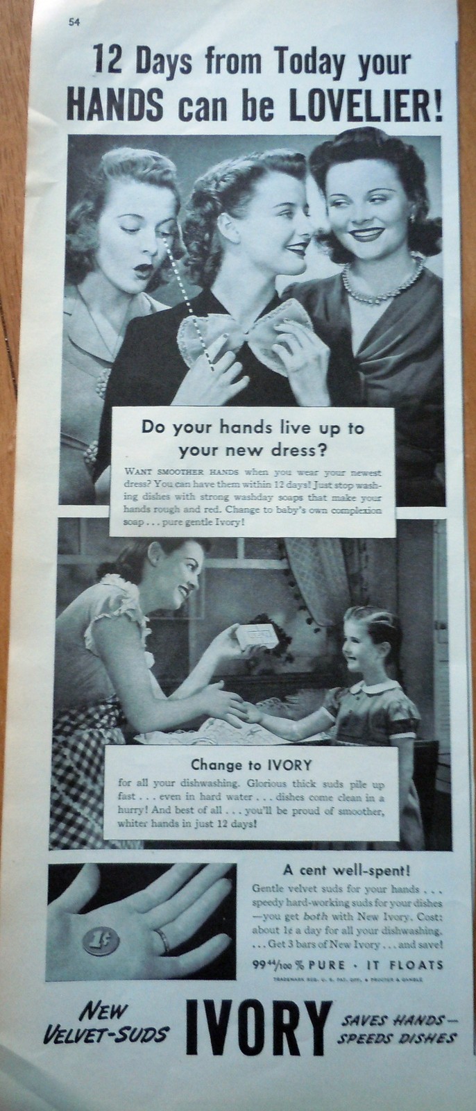 Ivory Soap 12 Days Hands Can Be Lovelier Advertising Print Ad Art 1950s - $5.99