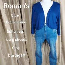 Roaman&#39;s Blue Cotton Blend Crop Cardigan Size 2X - £12.59 GBP