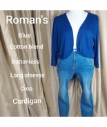 Roaman&#39;s Blue Cotton Blend Crop Cardigan Size 2X - £12.58 GBP