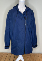 nike women’s full Side zip hooded Winter jacket size M Navy Blue HG - $35.55