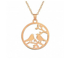 Rose gold birds in branch sterling silver pendant - $18.80