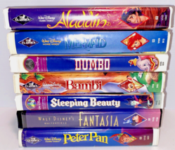VHS Tapes Walt Disney Mermaid Dumbo Bambi Aladdin Fantasia Clamshel VTG LOT OF 7 - £26.97 GBP