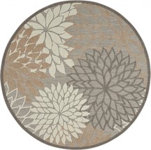 4&#39; Round Gray And Ivory Round Floral Indoor Outdoor Area Rug - $2,120.93 MXN