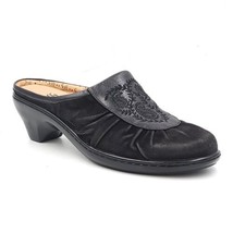 Sofft Women Ruffled Clog Mule Heels Size US 7N Black Leather Suede - £9.48 GBP